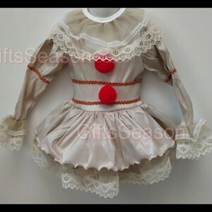 Pennywise IT  Beige Costume Kid Size Child Girls Dress Halloween Birthday Party
